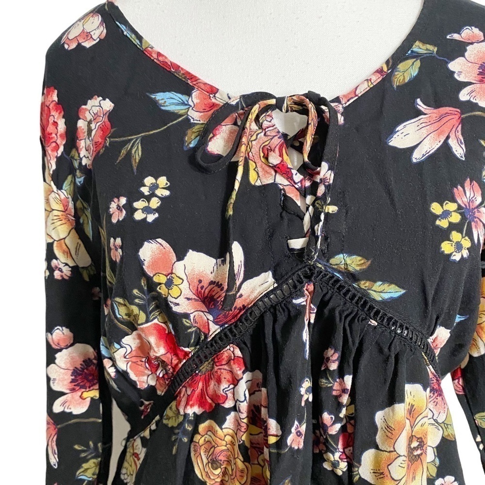 XHILARATION Black Floral Long Sleeve Mini Dress - Picture 3 of 16